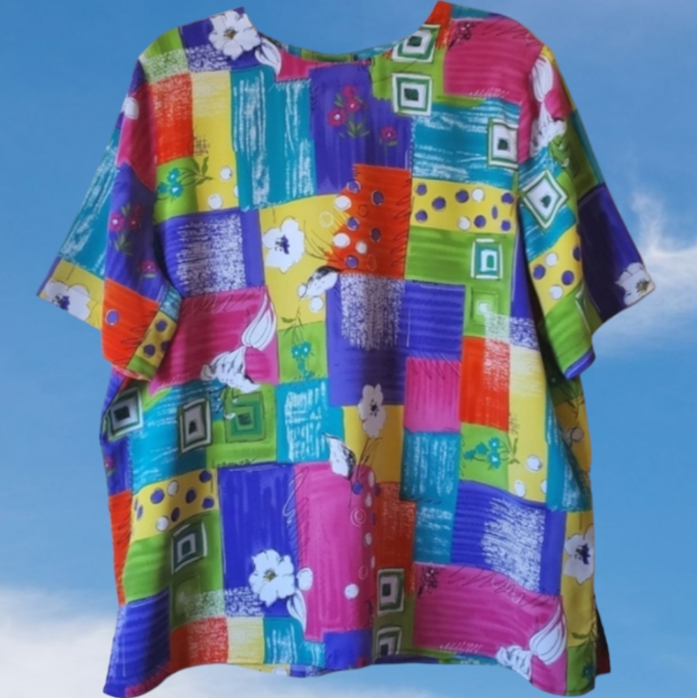 Vintage Rainbow Colorblock & Floral Top